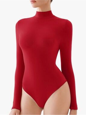 ReoRia Red Mock Neck Long Sleeve Bodysuit